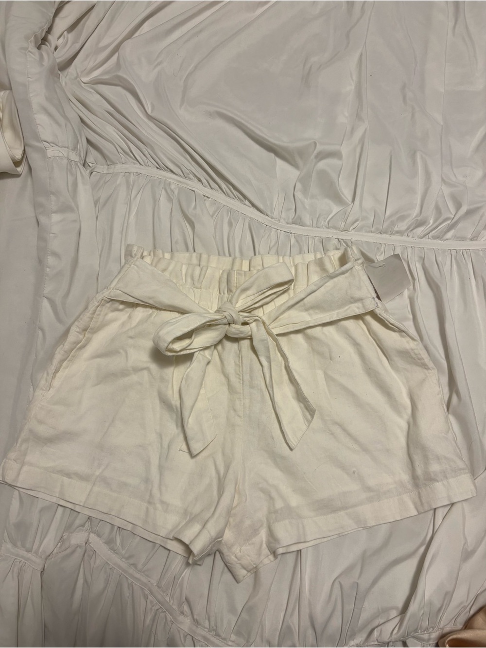 Abercrombie & Fitch White Tie-Waist High-Rise Linen-Blend Shorts